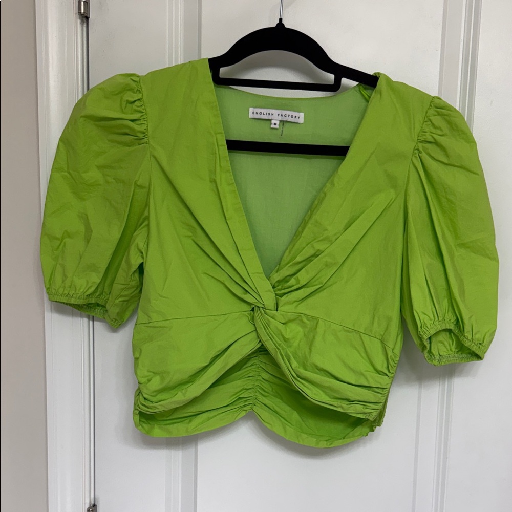 English Factory Lime Green Twist Front Blouse